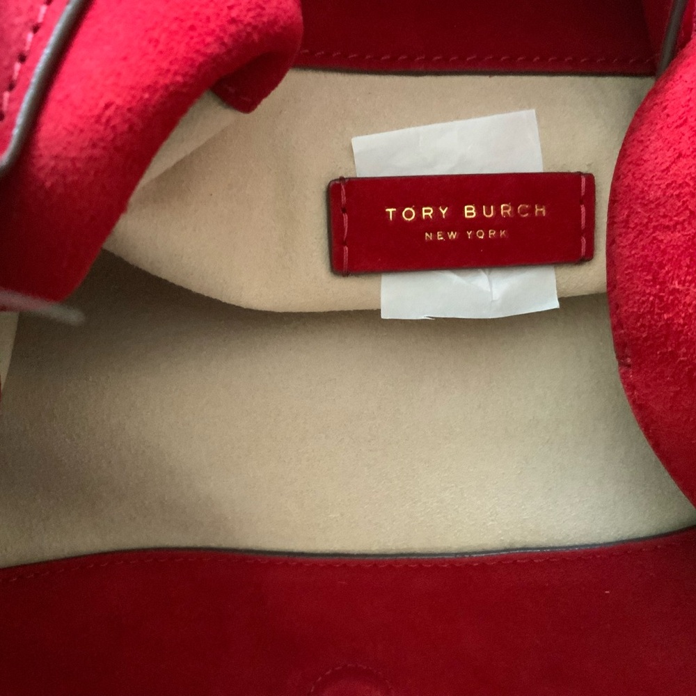 NWT TORY BURCH SUEDE SLOUCH SHOULDER BAG COFFEEBERRY RED - Picture 8 of 8